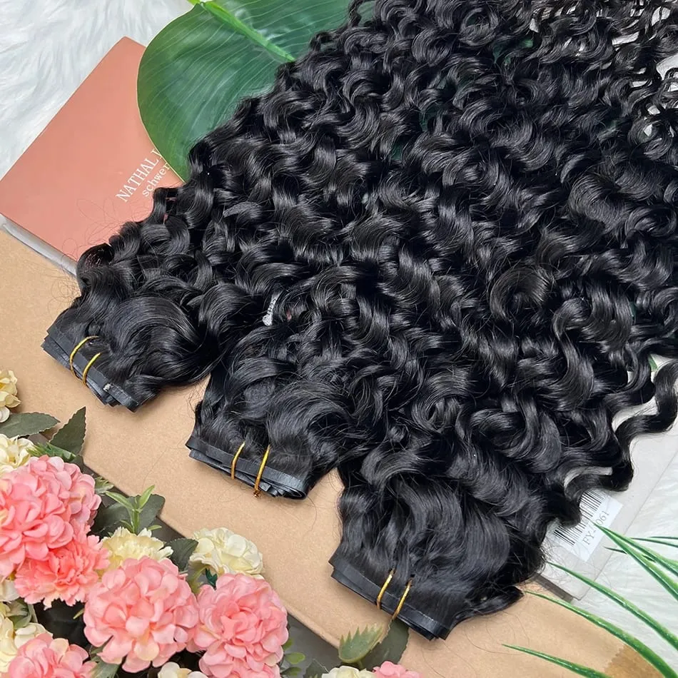 Water Wave Clips in Human Hair Extensions Seamless PU Weft Invisible 100grams 7Pcs/Set Full Unprocessed Raw Hair Natural Color — image 2