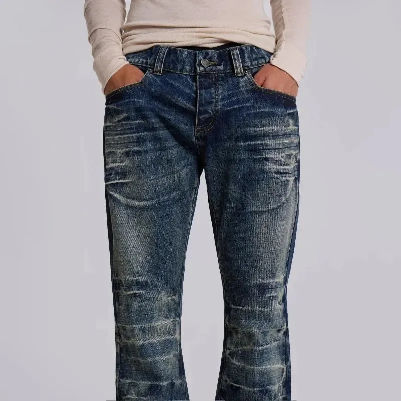 Y2K Mid Blue Flared Jeans Vintage Washed Men Women Bootcut Jeans Gothic High Street Unisex Streetwear Retro Baggy wide leg Pants — image 5