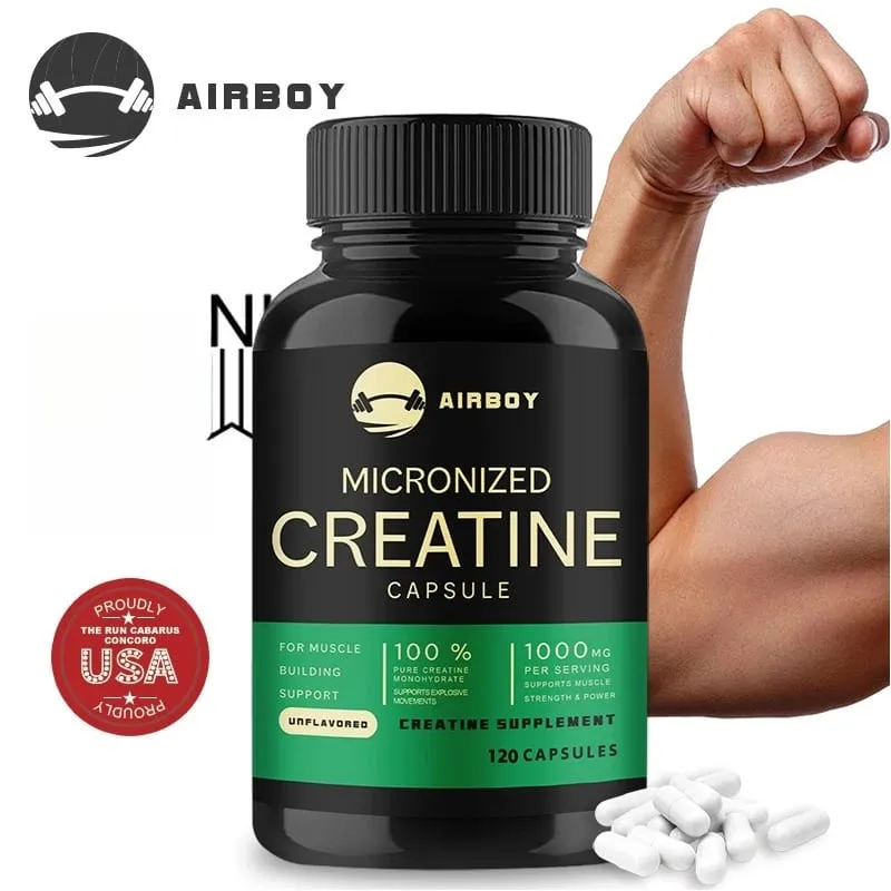 Creatine Monohydrate Capsules - Strength Muscle Performance Supplement for Men and Women Non-GMO and Gluten-Free