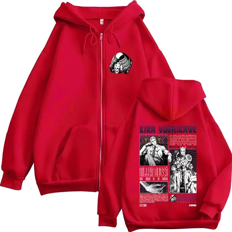 Anime Jojo Bizarre Adventure Kira Yoshikage Killer Queen Zipper Hoodies Men Women Fashion Zip Up Hooded Sweatshirts Jackets Coat — image 4