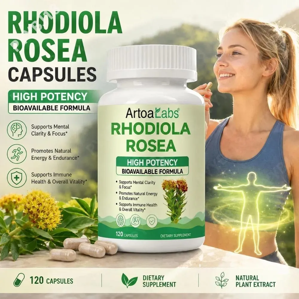 Rhodiola Rosea Capsules High Potency Formula Supports Mental Clarity & Focus Energy & Endurance Immune Health & Vitality 120 Ct — image 1