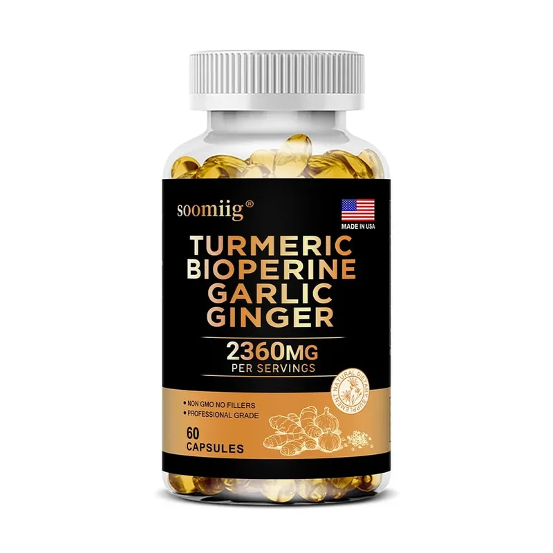 4-in-1 Turmeric and Garlic Supplements with Bioperine 2360 mg Ginger Root Capsules for Joint Digestion & Immune Health Support — image 9