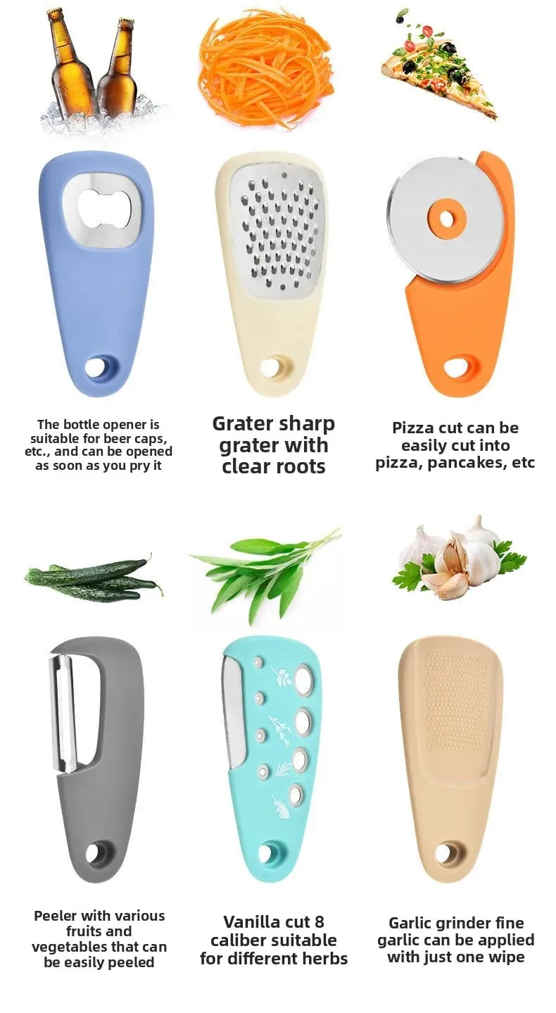 Kitchen gadget set of 6-piece pizza knife vanilla cutter bottler shredder garlic grinder set — image 8