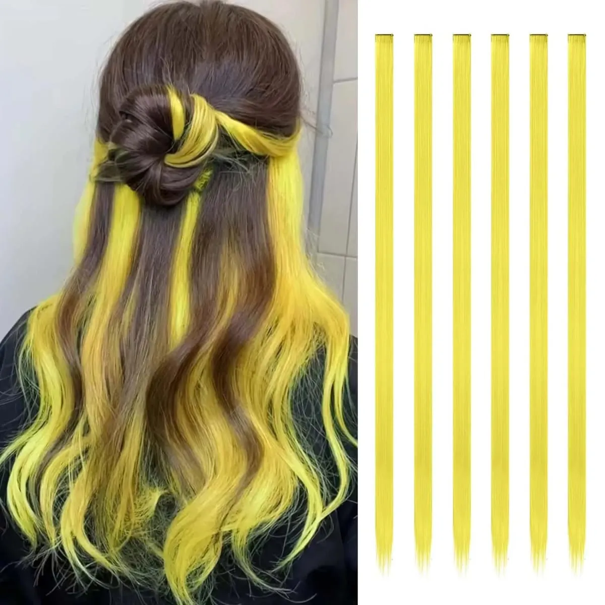 Estensioni a clip da 6 pezzi Estensioni sintetiche per capelli colorati da 24 pollici Punti salienti del partito Posticci lunghi dritti per donne Ragazza per bambini