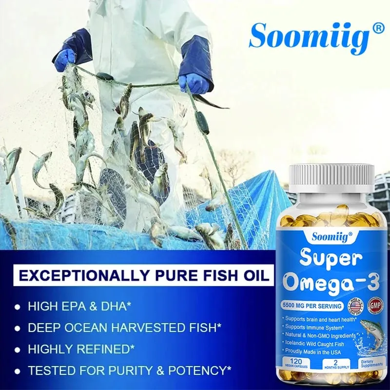 Kapsle s trojitým účinkem Omega-3 rybí olej + DHA + EPA - Podporuje zdraví kloubů a mozku a zlepšuje imunitní funkci Antioxidant