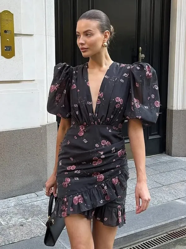 Collection Of Popular Printed Short Dress Deep V Neck A-line Bodycon Party Dresses 2026 Lady Spring Summer Vacation Outfits New — image 11