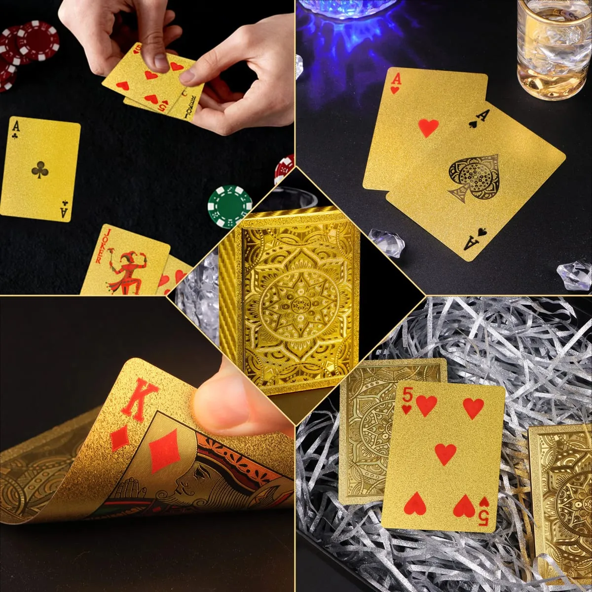 Gold Size Playing Cards | 1/2/4 Pack Plastic Waterproof Poker Set | Professional Board Games | Adult Game Gift for Holidays Vac