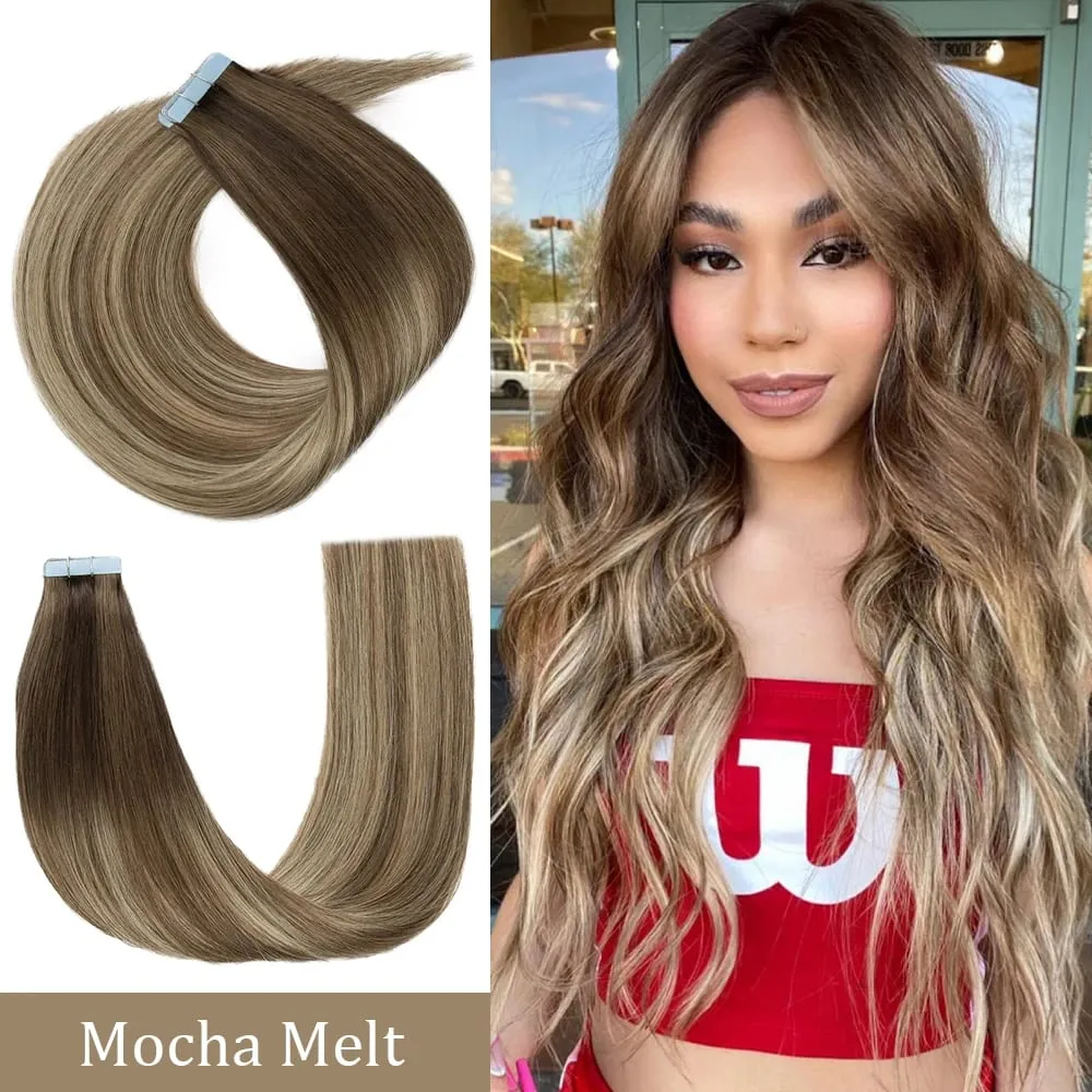 Invisible Remy Straight Tape in Human Hair Extensions 20Pcs Omber Blonde Tape in Human Hair Extensions Skin Weft Natural Hair