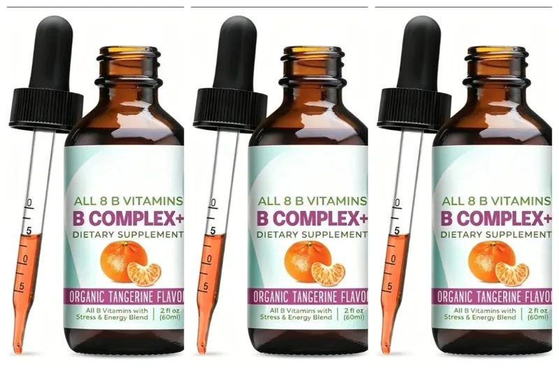 Vitamin B Complex Liquid Drops Supplement Vegan B1 B2 B3 B5 B6 Biotin Folate and Choline Plus Blend for Energy Support 60ml
