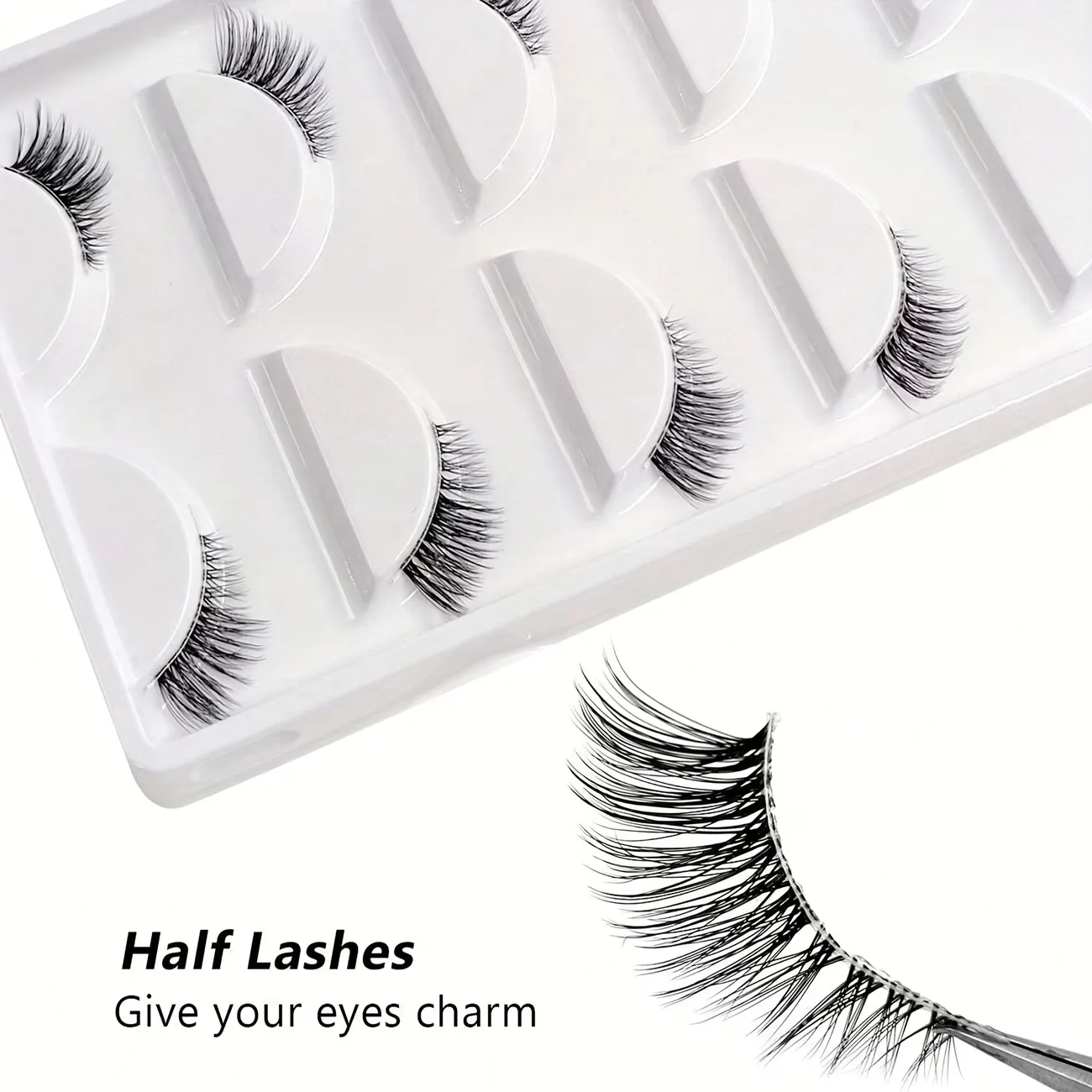 5 Pairs of Strip Half Lashes – Cat-Eye Effect Natural Curl 6-9-12mm Lengths Noticeable Yet Natural Look Enhances Eye Beauty