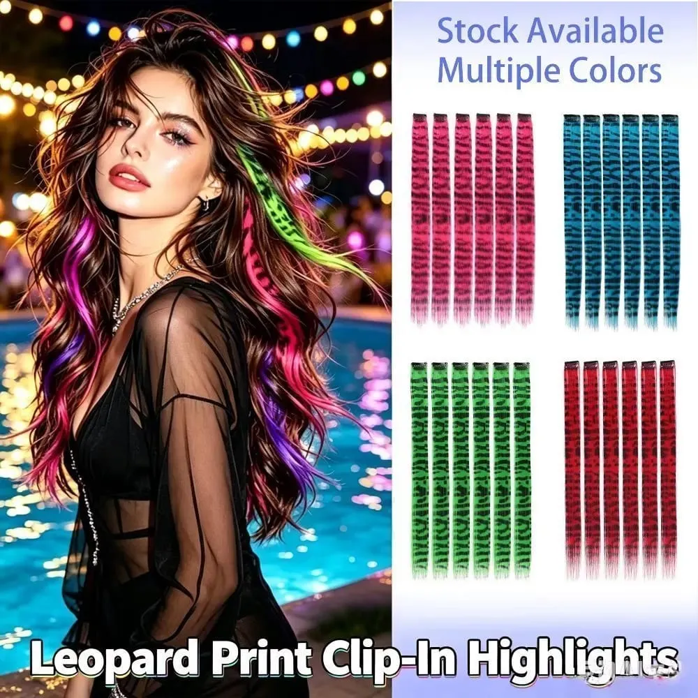 6pcs/set Stripe Printed Hair Colorful Long Straight Hair Piece Synthetic Clip-in Hair Extensions Daily Party Halloween Christmas