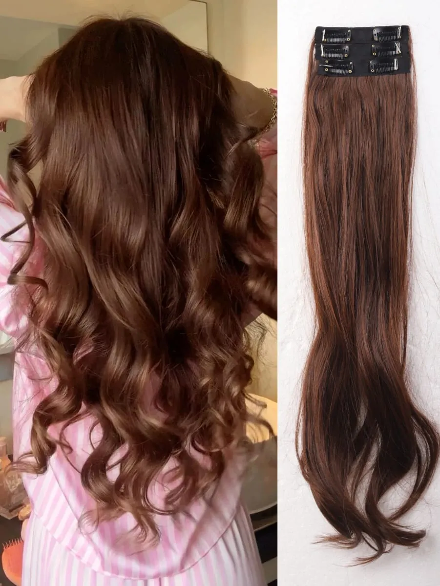 3PCS 24Inch Synthetic Long Curly Wavy Clip In Hair Extension Lightweight Black Brown Hair Accessories Invisible Women Daily — image 8