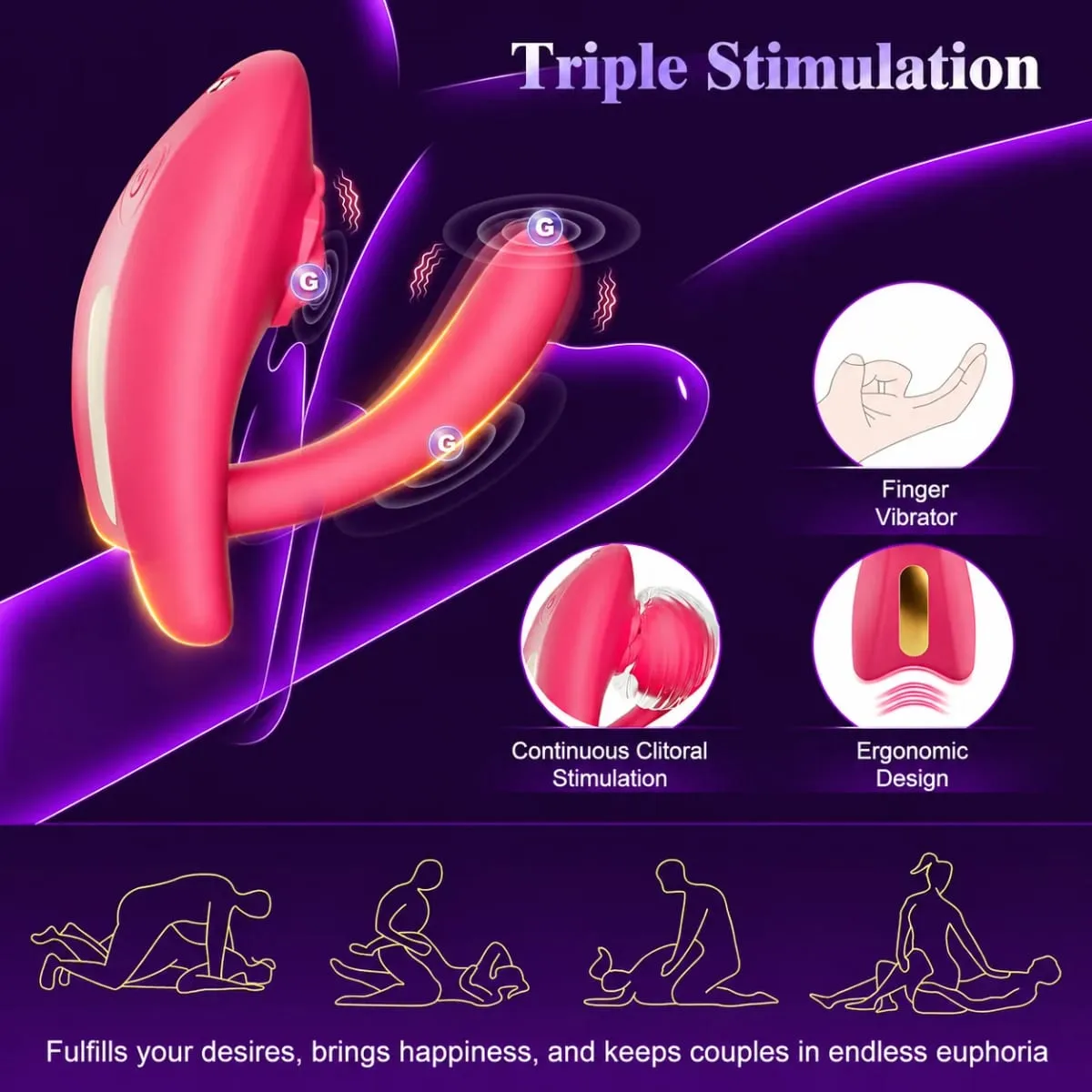 Rechargeable G-Spot and Clitoral Vibrator for Couples 3 Powerful Motors 9 Vibration Modes App Control Silicone Toy for Ultimate