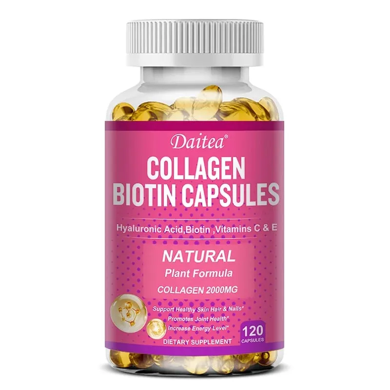 كبسولات Daitea Collagen Biotin تدعم صحة البشرة والمفاصل والشعر والأظافر ومضادات الأكسدة وغير المعدلة وراثيًا
