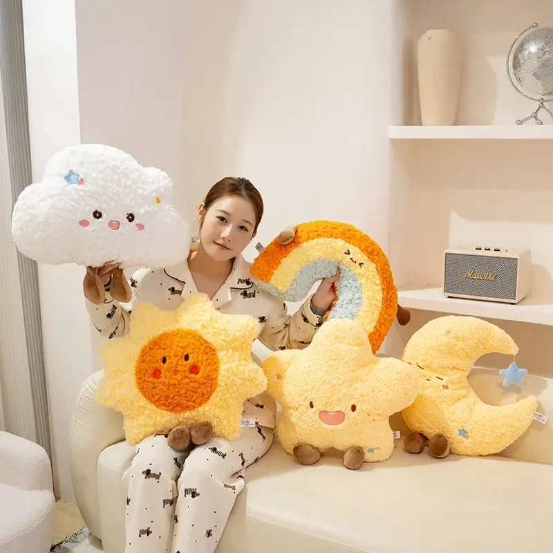 45cm Cute Rainbow Cloud Sun Moon Star Throw Pillow Cushion Rainbow Plush Toy Bedroom Decoration Doll Pillow Sofa Cushion