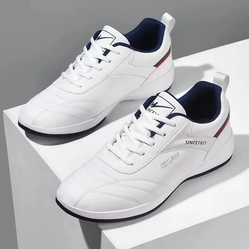 Double Star Men's White Leather Casual Sneakers Lightweight Breathable Non-slip Walking Sport Shoes — image 6
