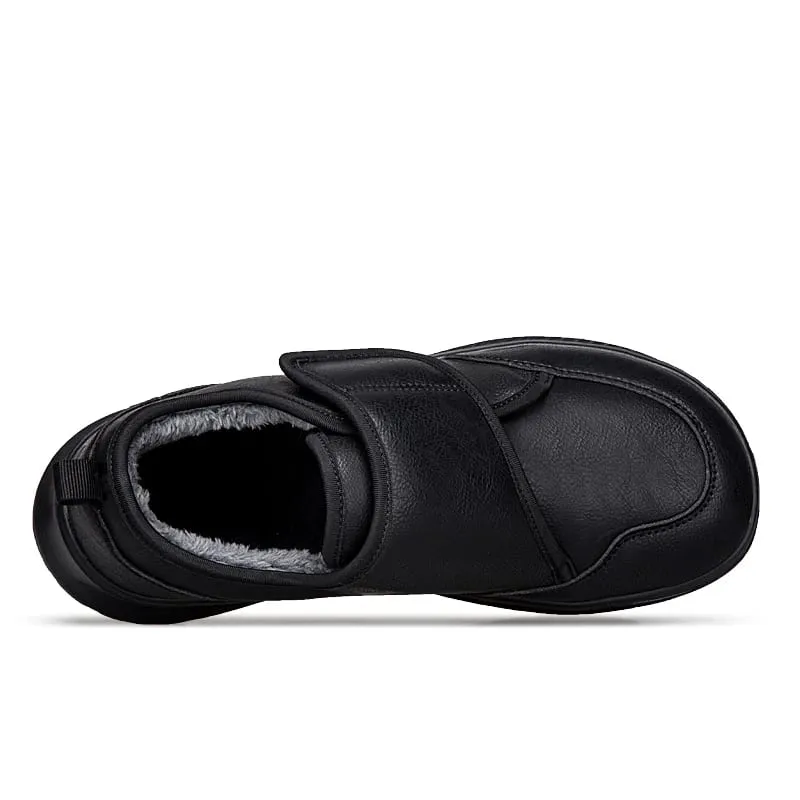 Winter Fur-lined Wide Toe Box Diabetic Shoes for Unisex Soft Leather Sneakers Adjustable Open Orthopedic Shoes for Swollen Foot