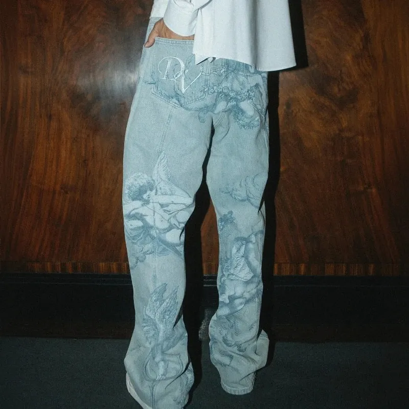 Y2K Fashion Denim Pants Art Classic Pattern Colossal Angel Jeans Retro Gothic Hip Hop Harajuku Streetwear Men Women Baggy Pants — image 5
