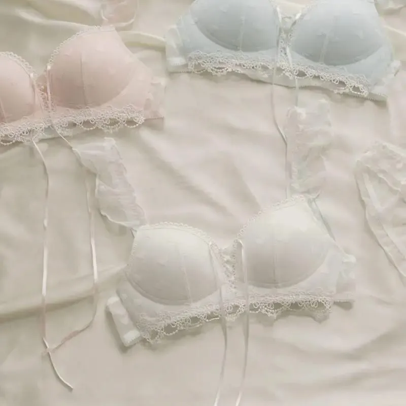 Japanese Kawaii Heart Print Lingerie Sweet Wireless Bralette Set for Small Breasts Comfortable Anti-Sagging Everyday Bra Set — image 2