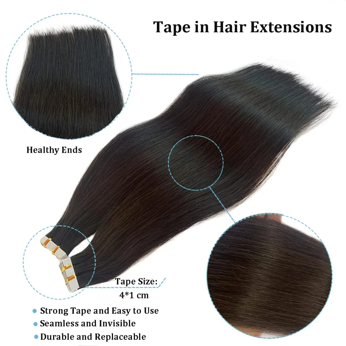 Tape In Human Hair Extensions Straight Invisible Seamless Natural Black 100% Brazilian Virgin Hair Tape Ins Hair Extensions 100g