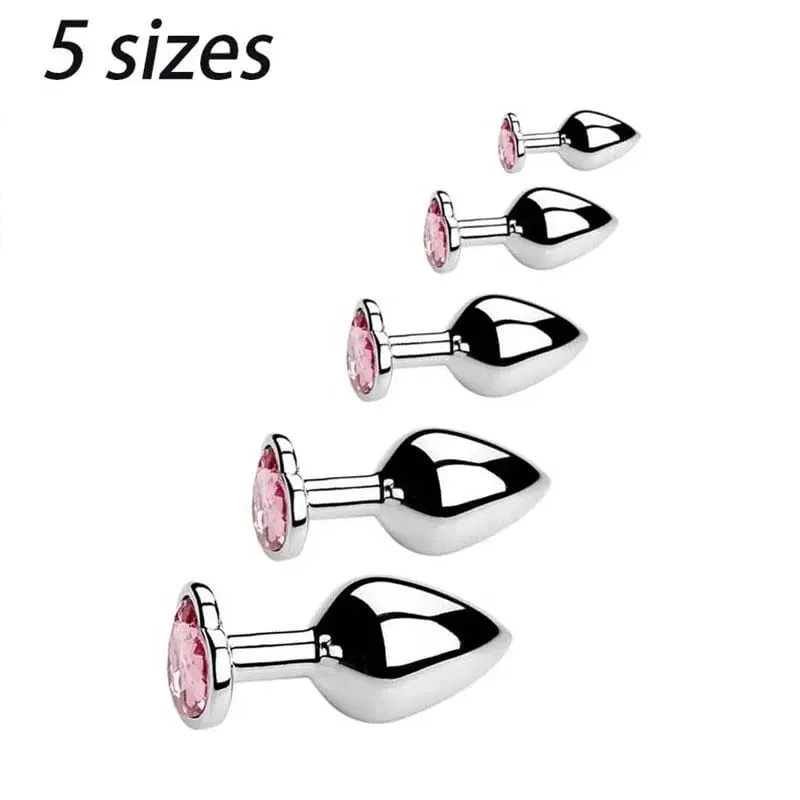 5 Sizes Stainless Steel Crystal Heart Anal Plug Removable Butt Plug Stimulator Prostate Massager Anal Sex Toys Dildos