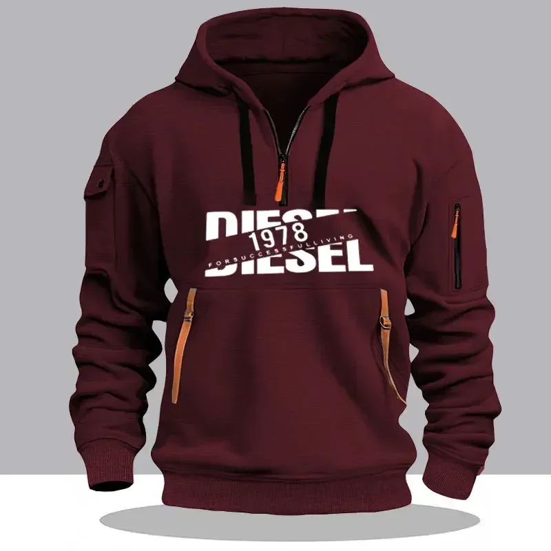 Men Casual Hooded Collar Drawstring Hoodies Sweatshirts Long Sleeve Shirts Outdoor Streetwear Lightweight Zipper Design Pullover — image 6