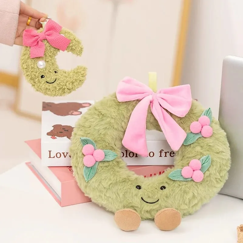Sweet Green Wreath Plush Toy Stuffed Smiling Humanoid Pink Bow Tie Plushie Kawaii Home Decor Christmas Gift — image 9