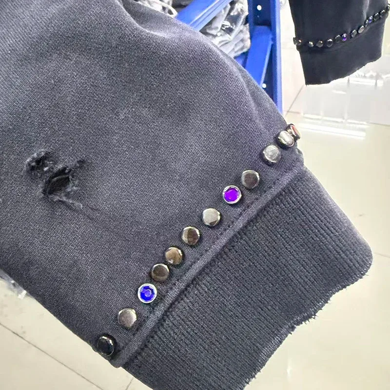 26SS Autumn Winter New Arrival Satoshi Nakamoto Hooded Sweatshirts Destructo Studded Washed Cotton Hooded Unisex Pullover — image 27