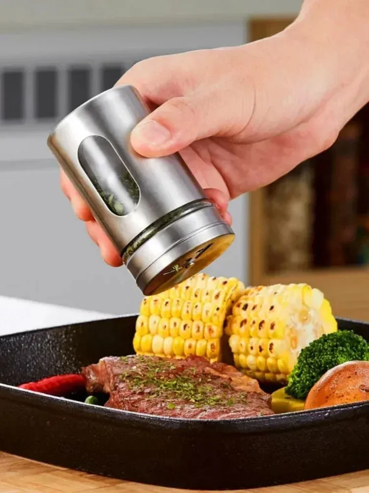 Stainless Steel Spice Shaker Seasoning Cans Rotate Camping Barbecue Jars Spice Storage Box Salt Sugar Pepper Storage Bottle