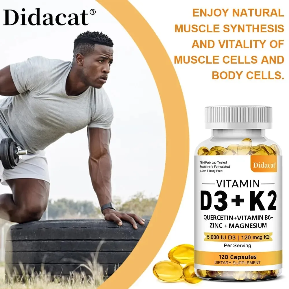 D3 + K2 Vitamin Dietary Supplement - Bone and Heart Health Support Help Regulate Calcium Metabolism - 120 Softgels