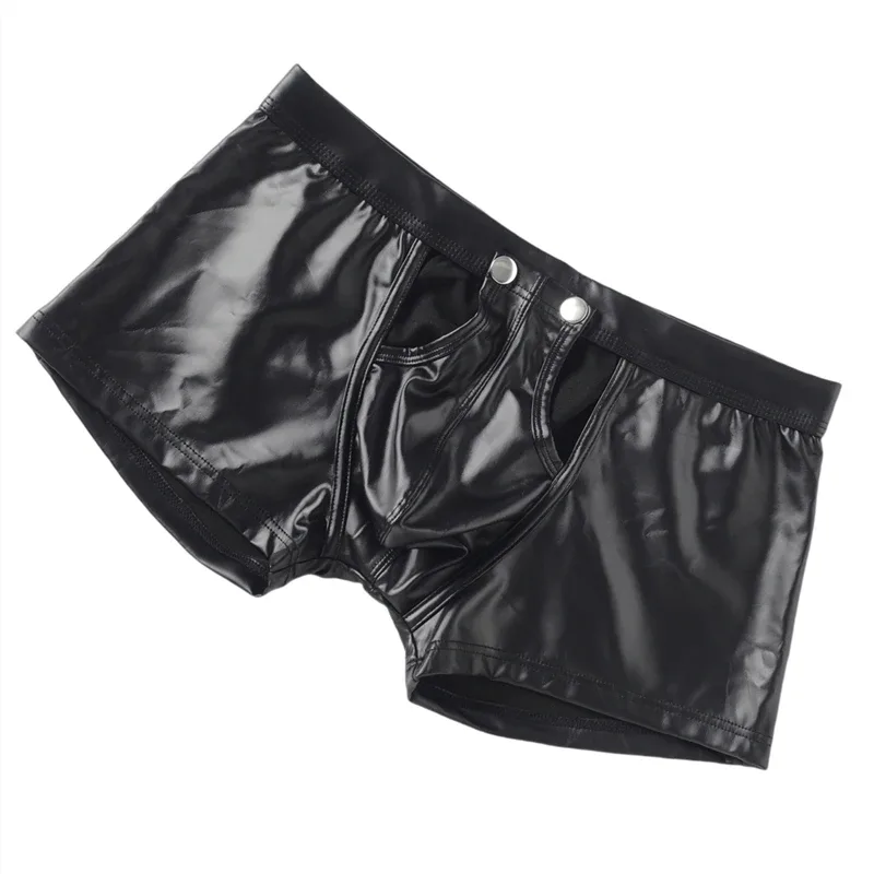 Men's Panties Male Openable Button Underpants Man Sexy Faux Leather Boxers Underwear Hombre Boxershorts Mens Back Hole Boxers
