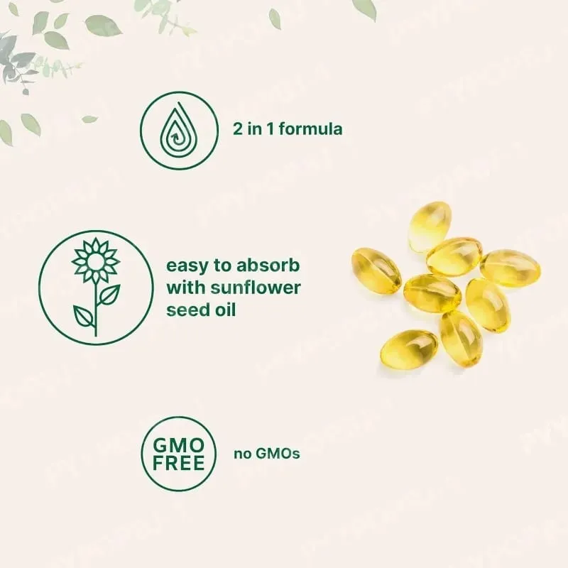 Capsule 2 in 1 di vitamina D3+K2 con 5.000 UI di D3 e 100 mcg di K2 Integratore dietetico a 180 conteggi Mantiene la salute quotidiana e migliora l'immunità