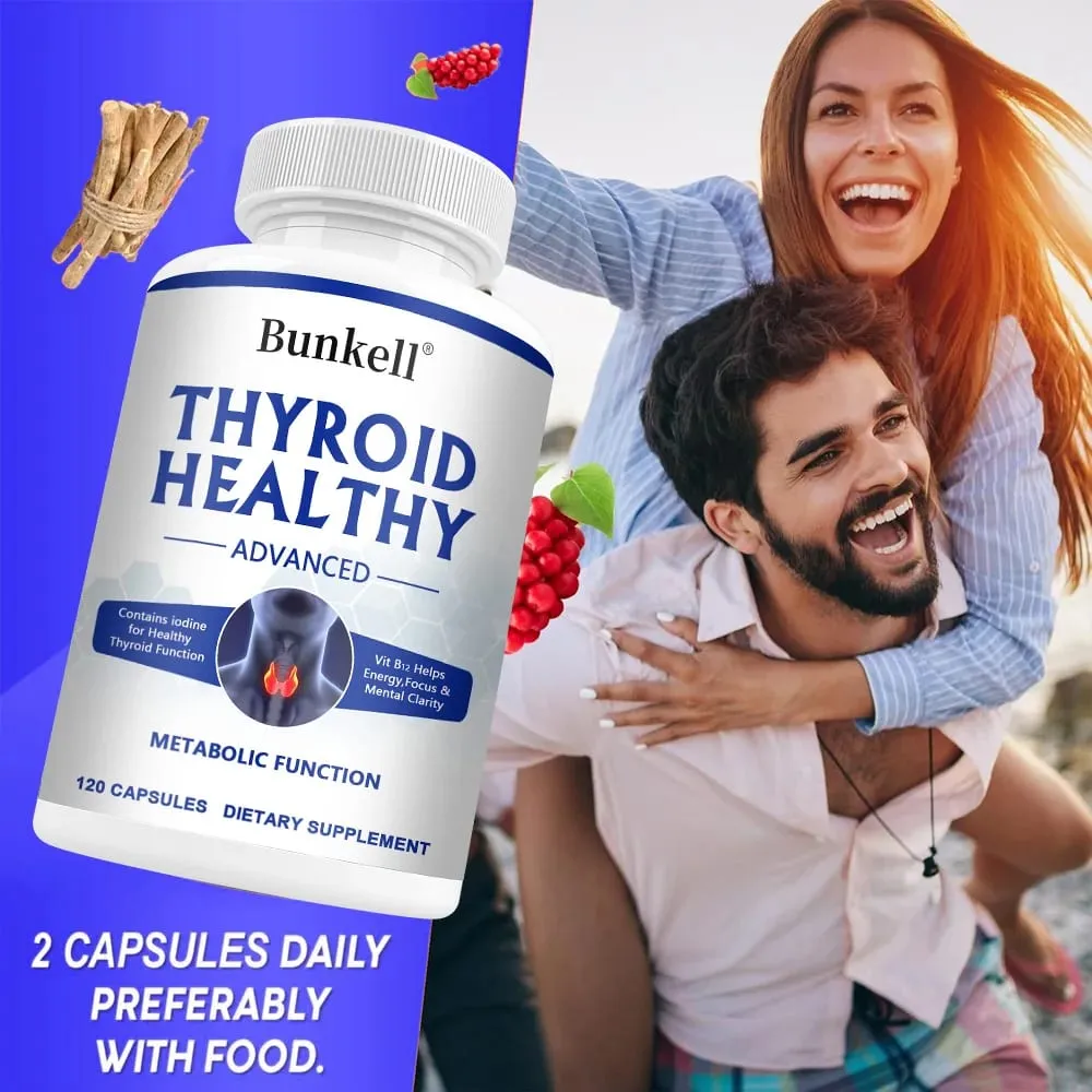 Thyroid Support Complex Capsules - with Iodine Selenium Zinc L-Tyrosine & Ashwagandha - Energy Metabolism & Cognitive Support