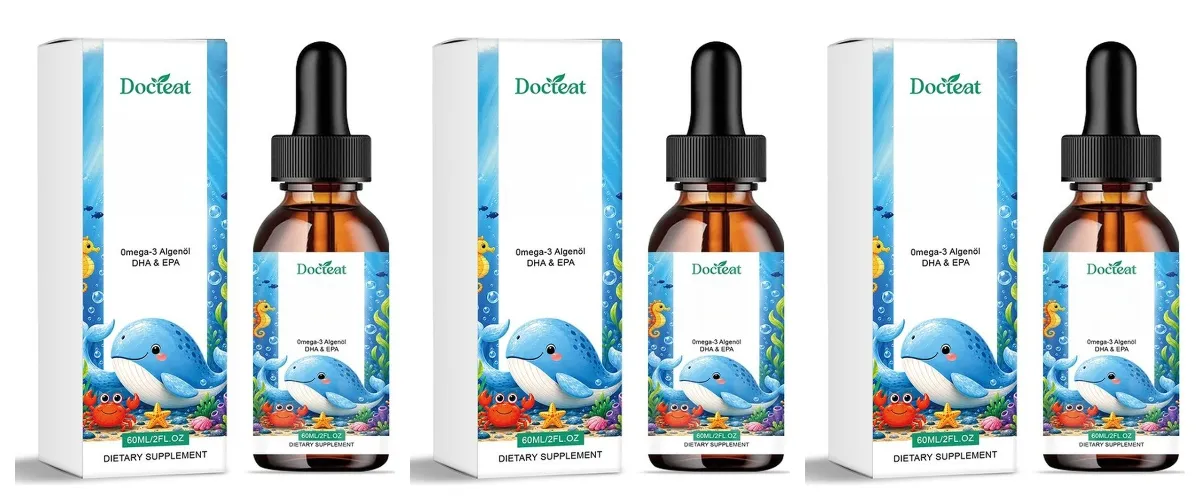 Docteat óleo de algas ômega-3 à base de plantas DHA EPA gotas líquidas para crianças saúde do cérebro vegano não-OGM nutrição diária laranja 60 porções