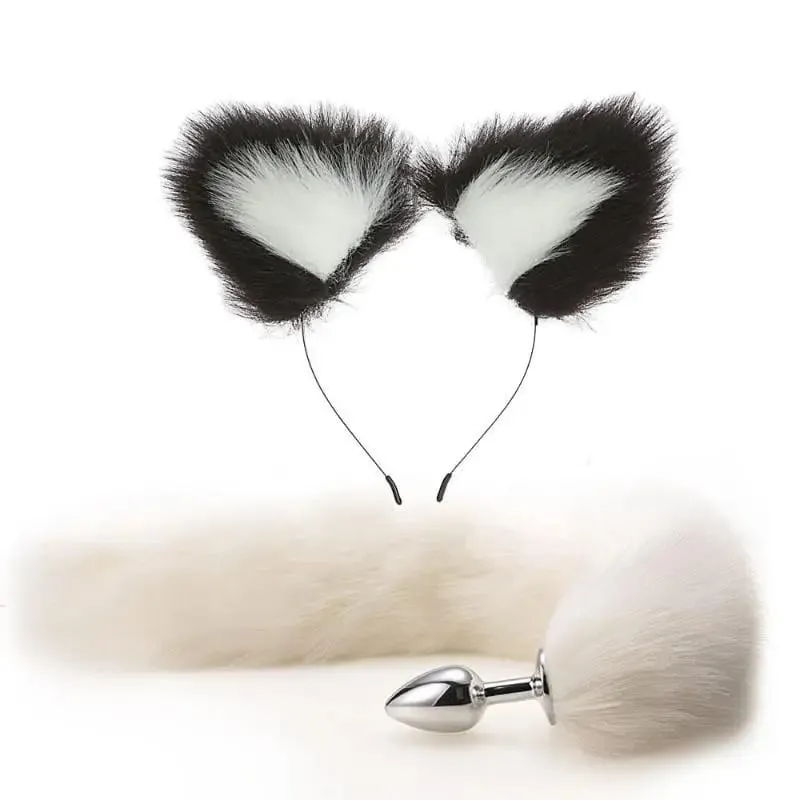 40cm Fox Tail Anal Plug Plush Cat Ears Headbands Set Butt Plug Tail Erotic Cosplay Sex Toys Women Anal Masturbation