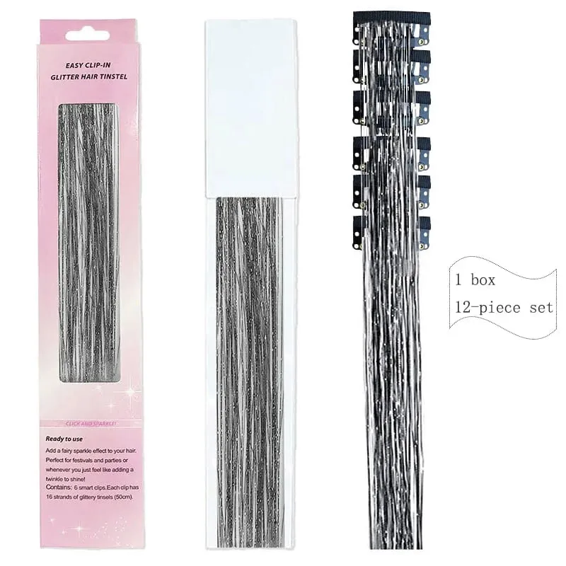 20 Inch Synthetic Hair Extensions -12 Piece Set of Colorful Glitter Hair Accessories Suitable for Girls' Party Birthday Gifts — image 14