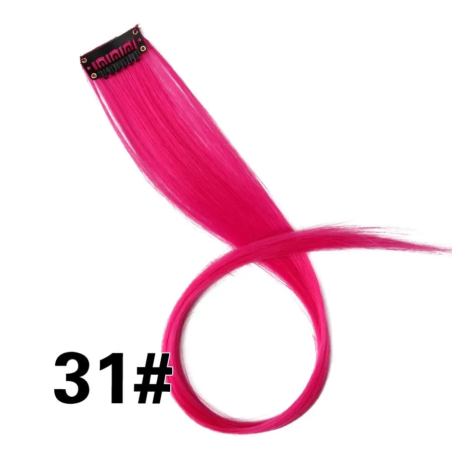 Extensiones de cabello de color liso con Clip para resaltar el cabello de arcoíris, rosa, azul, morado, sintético, con Clips para mujeres y niñas — image 37