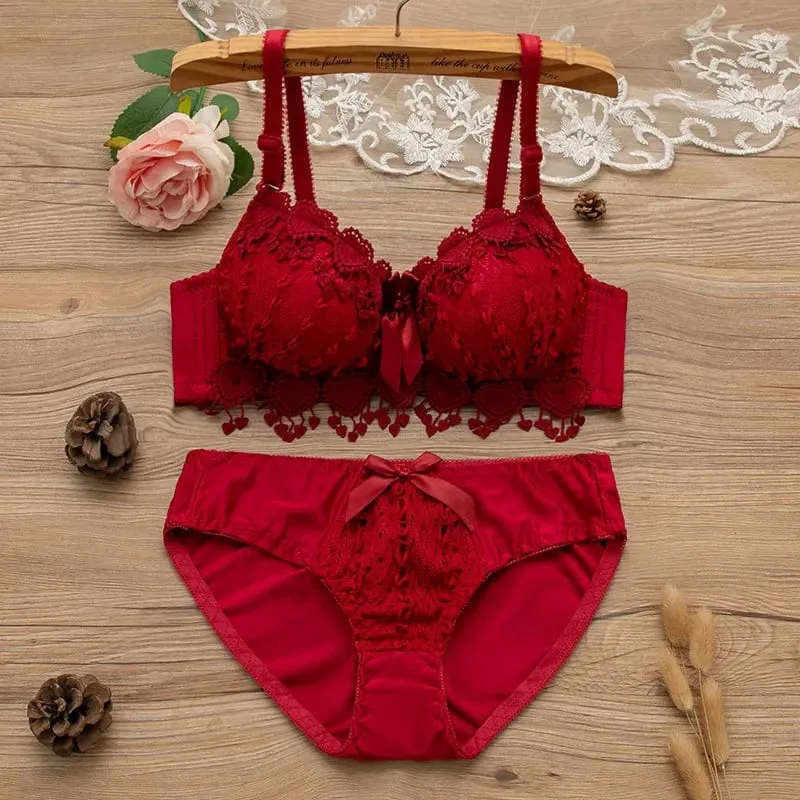 Women Wireless Lingerie Set Tassel Lace Bow Decor Push‑Up Bra & Panty Suit Adjustable Straps Ladies Intimate Underwear 32-38 — image 9