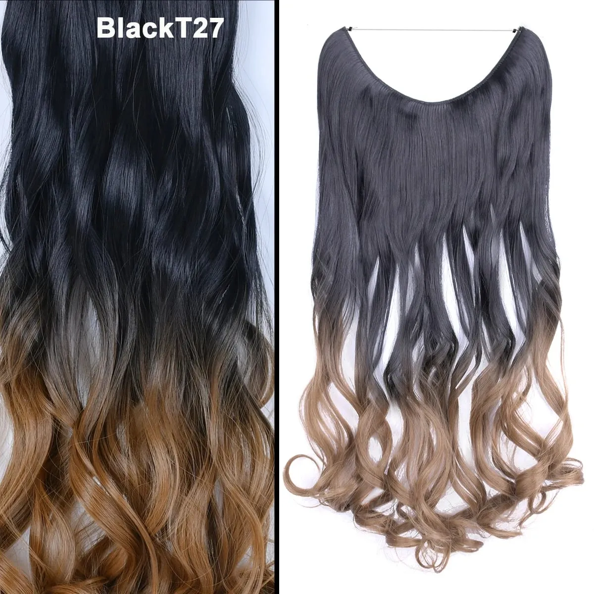Jeedou Wavy Hair Extension Elasticity Invisible Wire Fish Line One Piece No Clips Synthetic Hairpieces Ombre Color For Ladies