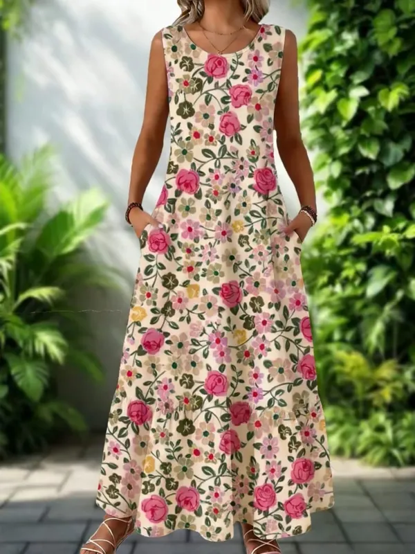 2026 New Women's Dress Fashion Floral Print New Sleeveless Design Dresses Summer Outdoor Beach Vacation Ankle Long Women's Dress — image 5