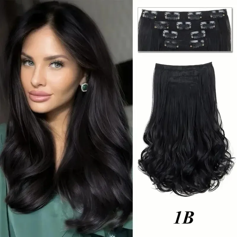 Synthetic 14Inch 4pcs/set Short Beach Wavy Curly Clip In Hair Extensions Heat Resistant Hairpiece For Women Daily Use