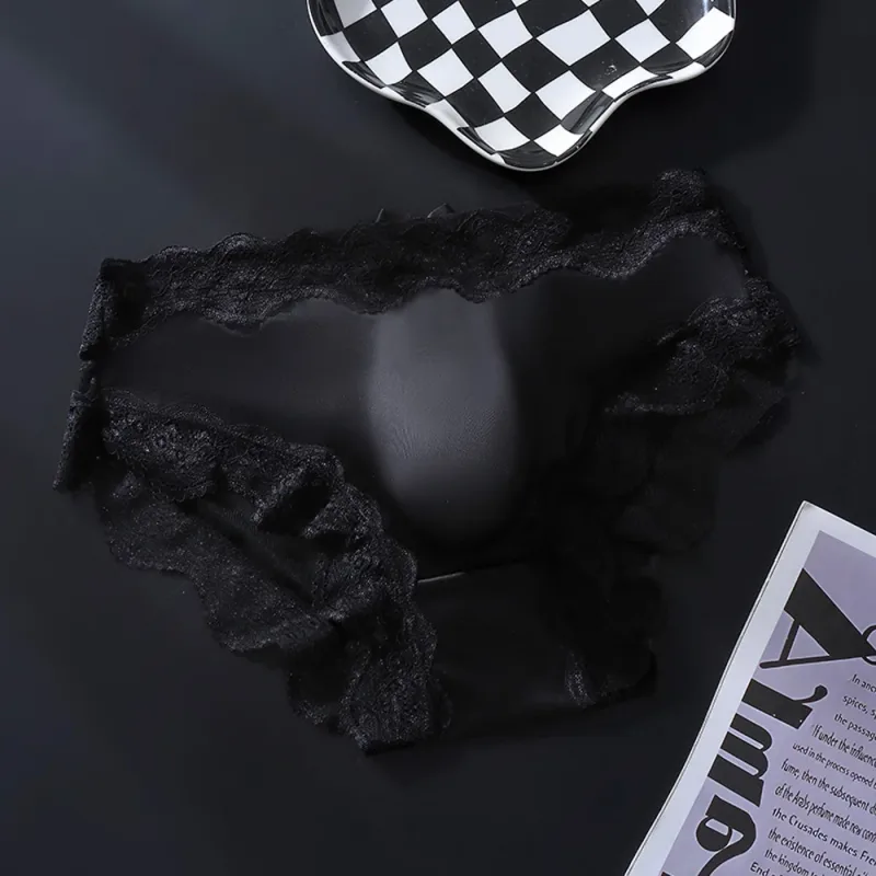 Men Triangle Panties Lace Trim Butterfly Knot Flower Pattern Thin Super Comfortable U Bulge Pouch Breathable Transparent Underwe — image 6