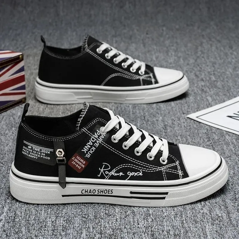 Men's Breathable Canvas Shoes Casual Soft Sole Non-Slip Outdoor Walking Sports Sneakers Fashionable Youth Board Flat Summer Foot