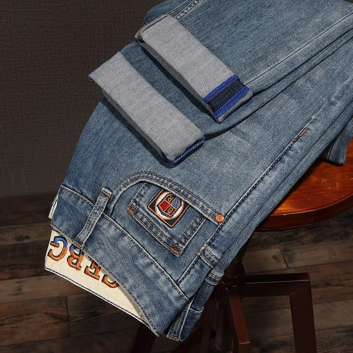 High-end Summer Thin Jeans Men20252023 Trend Embroidered Straight Casual Luxury Long Pants