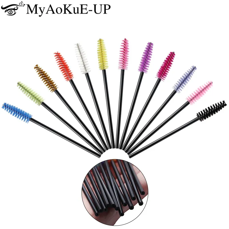 100pc Disposable Eyelash Brush Hollow Eyebrow Comb Lash Extension Makeup Brushes Mascara Stick Applicator Microbrush Beauty Tool — image 1