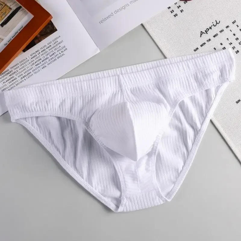 Men's Sexy Brief Ribbed Cotton Breathable Comfortable Sweat Absorption Sports Underwear Youth Low Waist U Convex Pouch Underpant