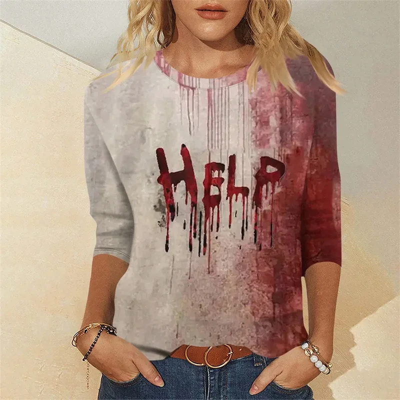 Sweatshirt Grafik Darah Keganasan Rekaan Pesta Halloween Pakaian Wanita Saya Baik Berdarah Wanita Sweater Wanita Seram Pullover Y2k