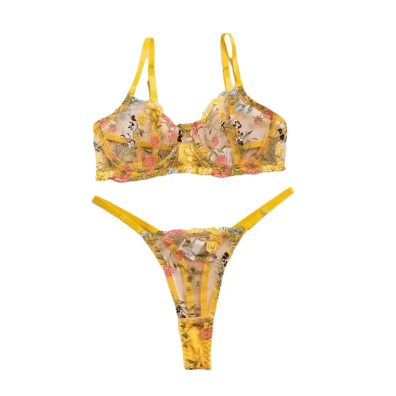 Bohemia Transparent Lingerie Set Push Up Elegant Panties Bra Set Ultra-thin Embroidery Floral Underwear Valentine's Day — image 2