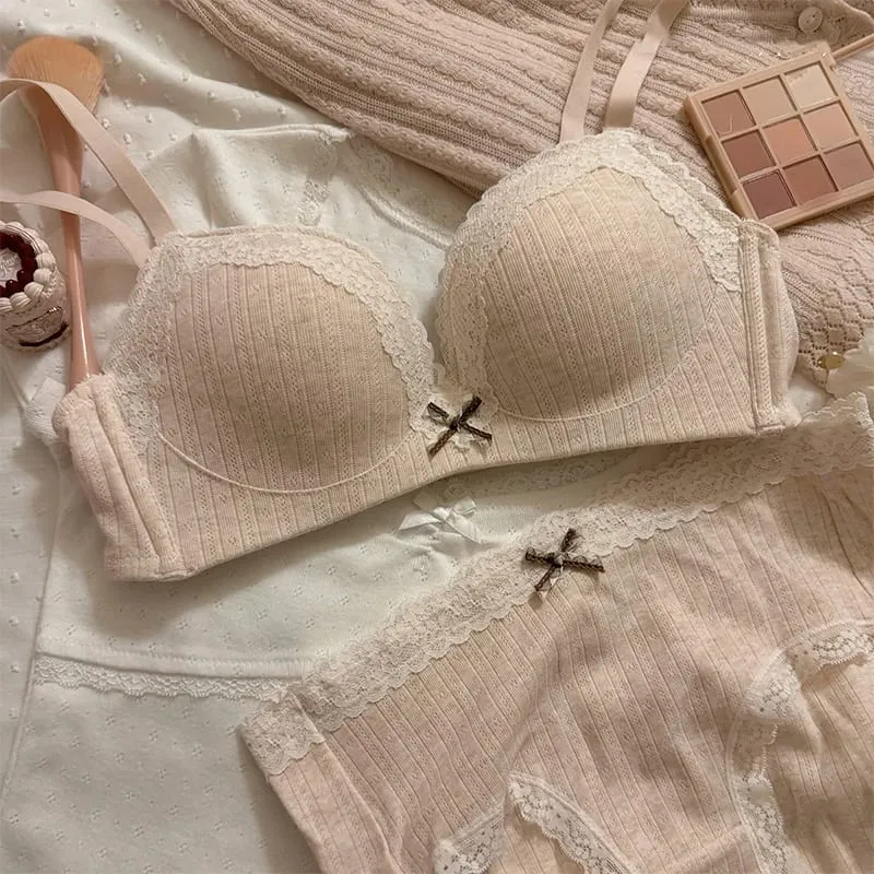 Sexy Lace Floral Bra Set Comfortable Non-steel Ring Beauty Back Small Breasts Gathered Up Support Anti-sagging Teenage Bra Set — image 2