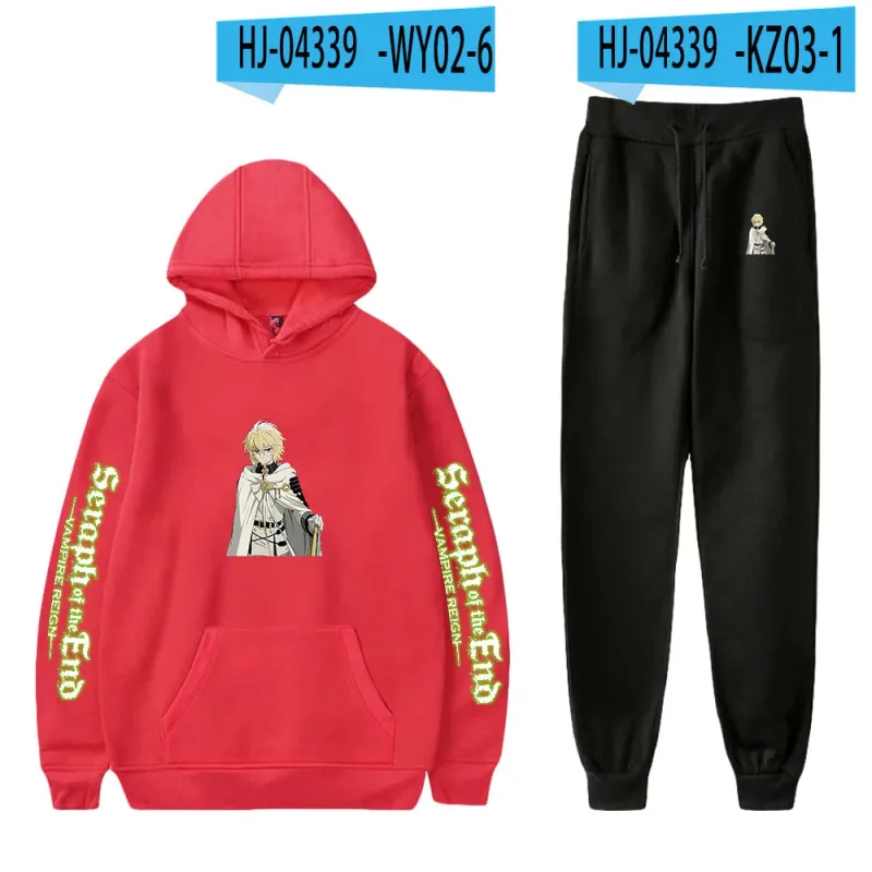 Harajuku Comfortable Seraph of the End Print Sweatshirt Sweatpants Suit Hoodies+ Trousers Suit Boys/Girls 2 Piece Set Clothes